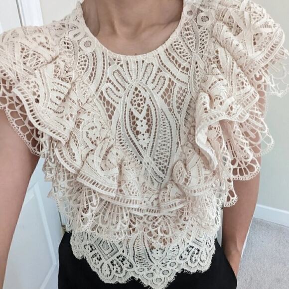 ZARA Ruffled Lace Top NWT Cream Size M - Picture 13 of 16